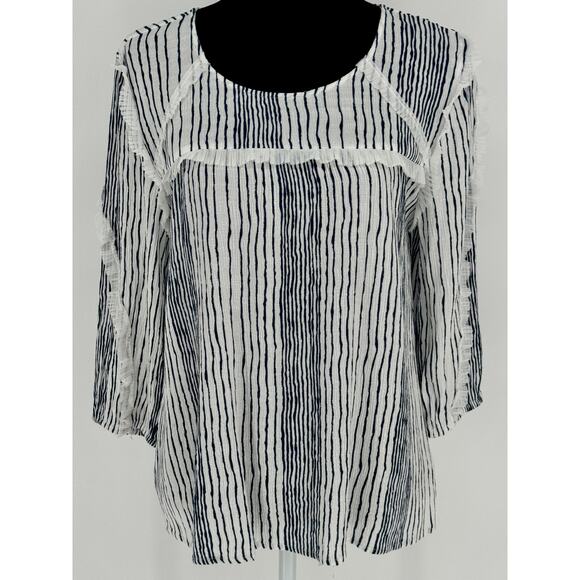 Vintage America Blues Tops - Vintage American Blues Boho Chic Cottagecore Earthy Ruffle Top Women Size L